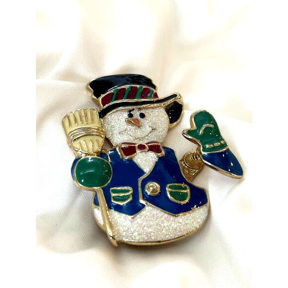 Snowman Trembler Brooch SFJ Christmas Pin - Picture 3 of 5